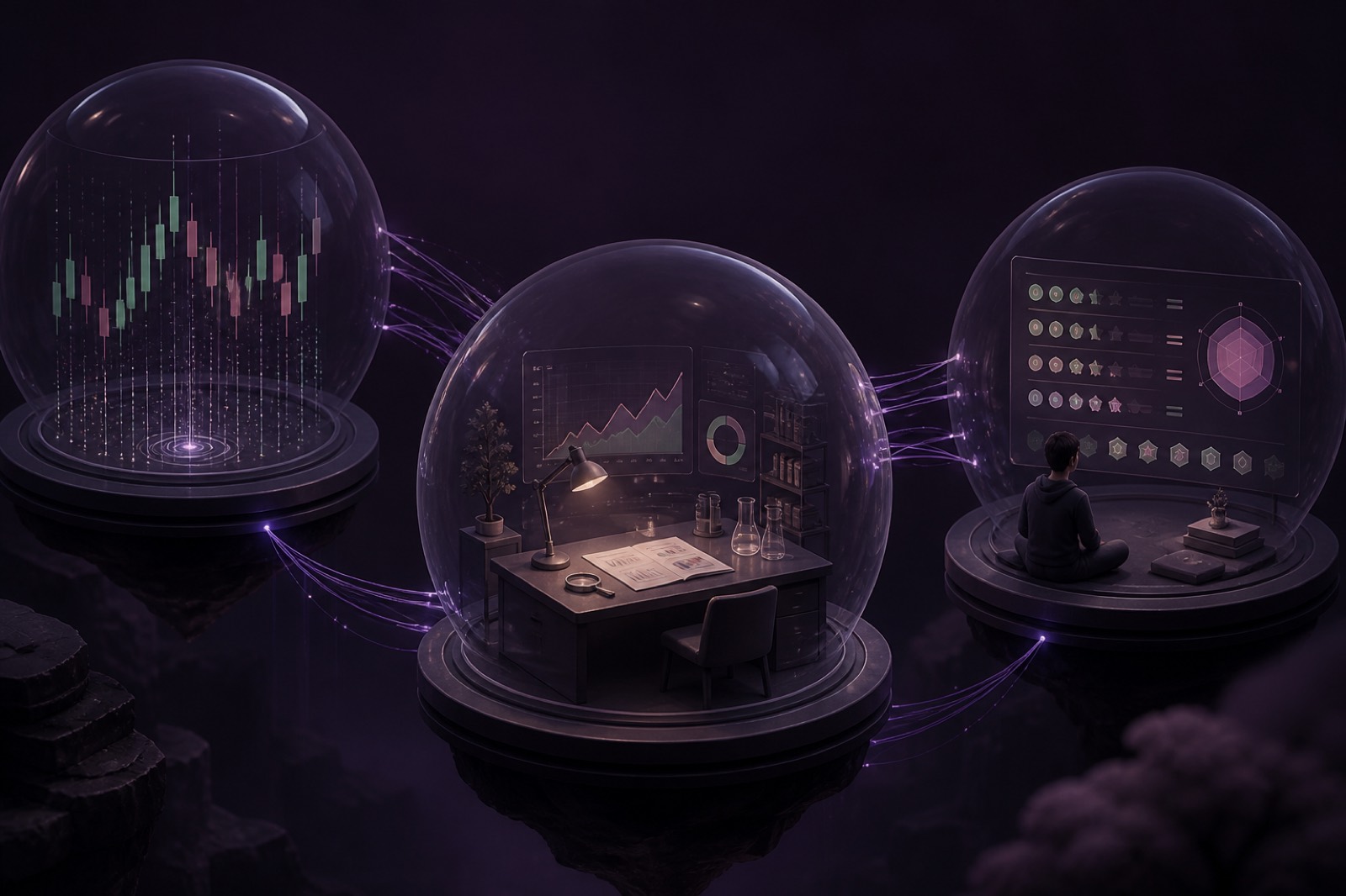 Illustration of market data, the Chart Lab core, and the learner